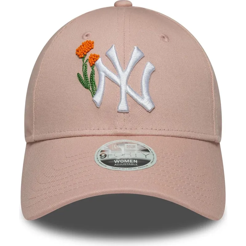 verstellbare-rosa-damenkappe-mit-gebogenem-schirm-9forty-beaded-new-york-yankees-mlb-von-new-era