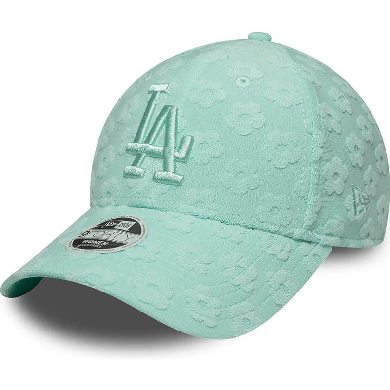 verstellbare-grune-damenkappe-9forty-floral-towelling-der-los-angeles-dodgers-mlb-von-new-era