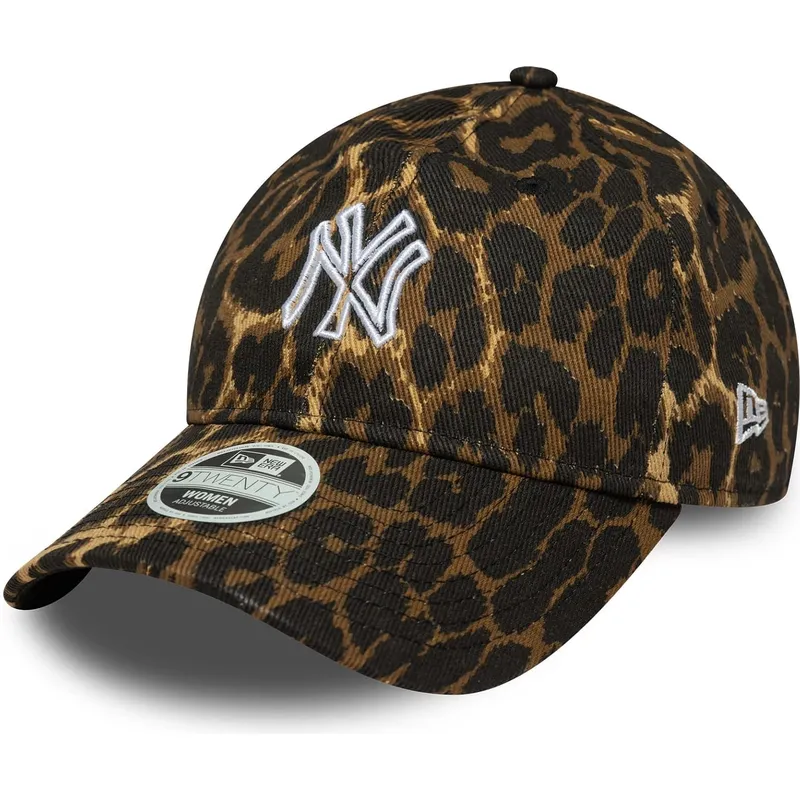 verstellbare-damen-cap-mit-gebogenem-schirm-im-leopardenmuster-9twenty-outline-der-new-york-yankees-mlb-von-new-era