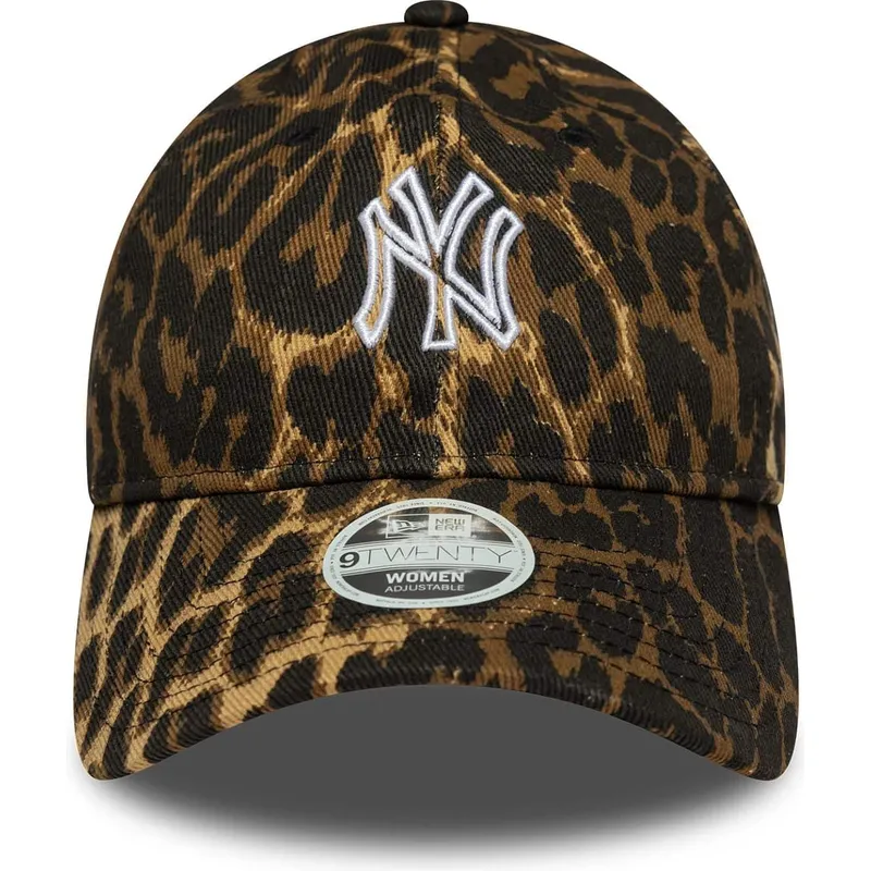 verstellbare-damen-cap-mit-gebogenem-schirm-im-leopardenmuster-9twenty-outline-der-new-york-yankees-mlb-von-new-era