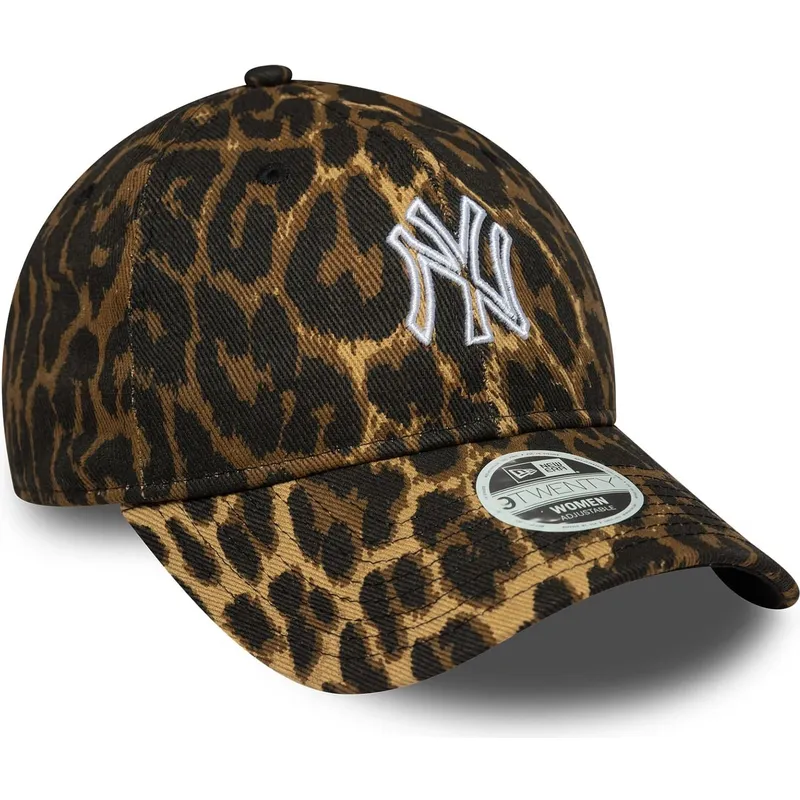 verstellbare-damen-cap-mit-gebogenem-schirm-im-leopardenmuster-9twenty-outline-der-new-york-yankees-mlb-von-new-era