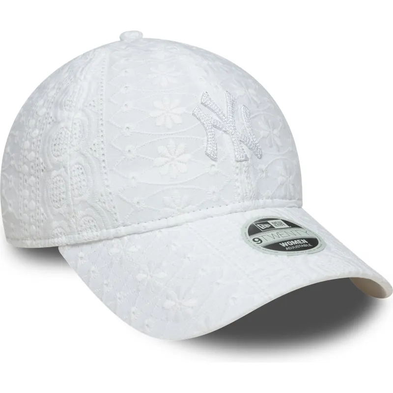 verstellbare-weisse-damen-cap-mit-gebogenem-schirm-und-weissem-new-york-yankees-mlb-logo-9twenty-broderie-von-new-era