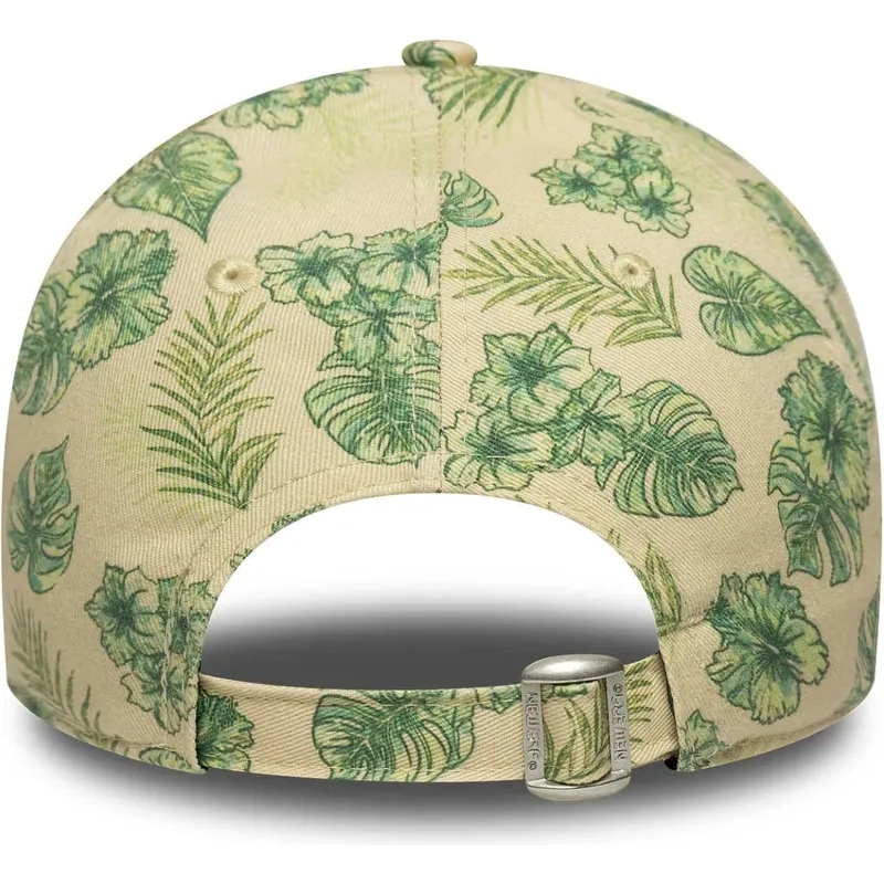 verstellbare-beige-damenkappe-mit-gebogenem-schirm-9twenty-all-over-print-tropical-der-new-york-yankees-mlb-von-new-era