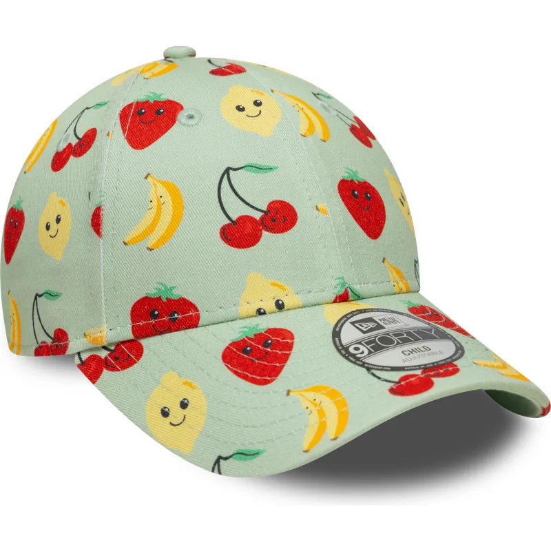 cappellino-curvo-verde-regolabile-per-bambino-9forty-all-over-print-fruit-di-new-era