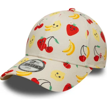 New Era Curved Brim Youth 9FORTY All Over Print Fruit Beige Adjustable Cap
