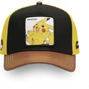 cappellino-snapback-nero-giallo-e-marrone-con-visiera-curva-pikachu-pmk6-pik-pokemon-di-capslab