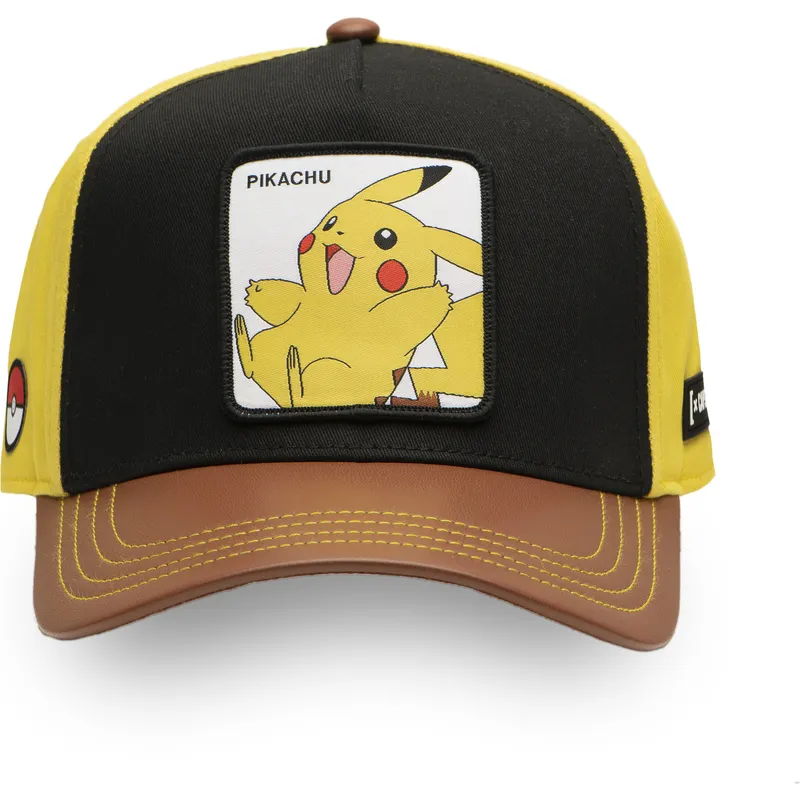 capslab-pokemon-pikachu-pmk6-snapback-kappe-mit-gebogenem-schirm-in-schwarz-gelb-und-braun