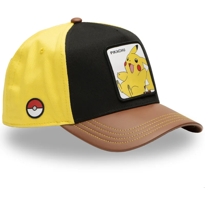 cappellino-snapback-nero-giallo-e-marrone-con-visiera-curva-pikachu-pmk6-pik-pokemon-di-capslab