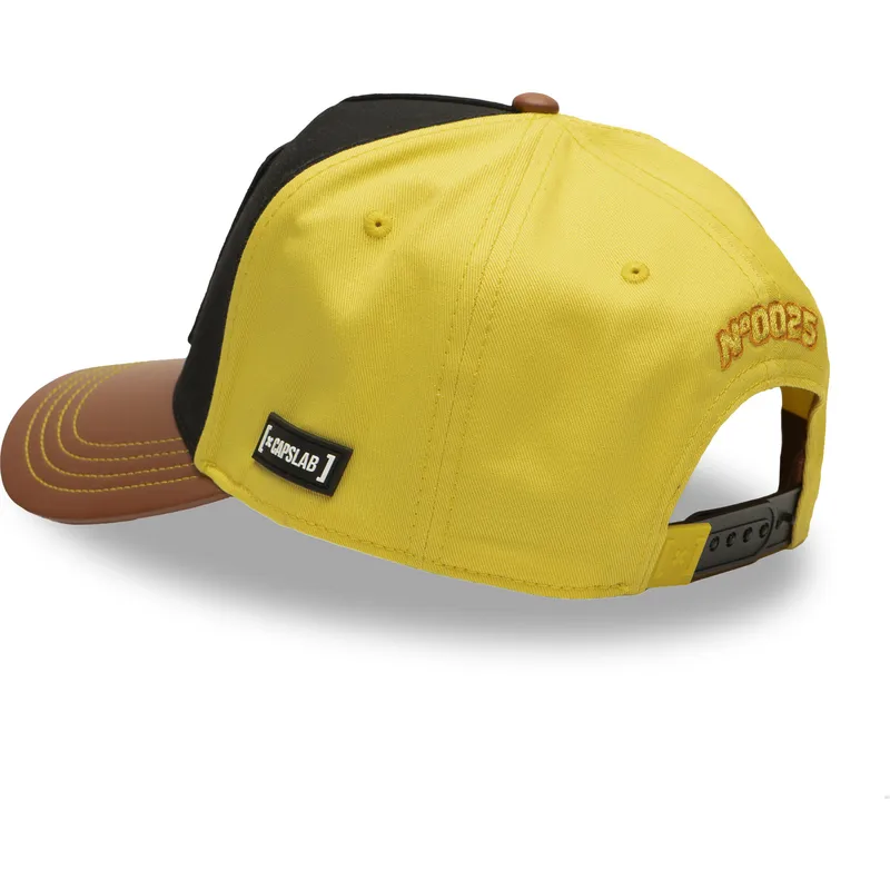 capslab-pokemon-pikachu-pmk6-snapback-kappe-mit-gebogenem-schirm-in-schwarz-gelb-und-braun