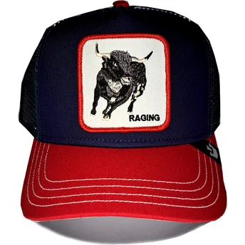 Granatowo-czerwona czapka truckerka z bykiem Raging Bull Fab Farm od Goorin Bros.
