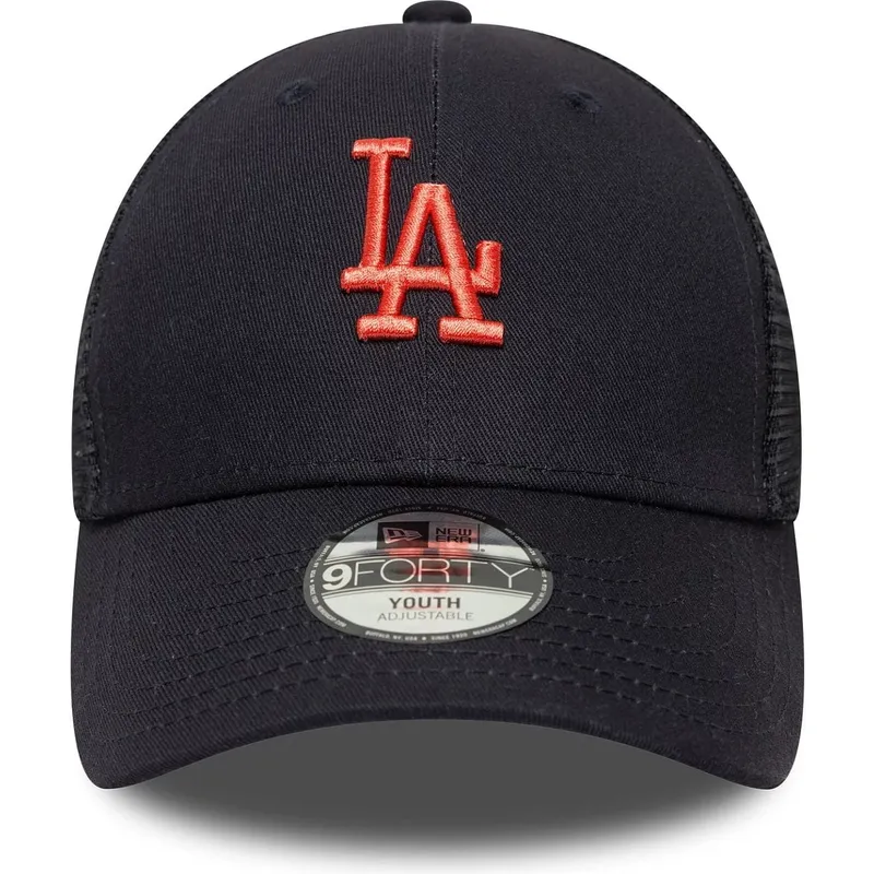 marinbla-justerbar-trucker-keps-for-barn-med-rod-logotyp-9forty-homefield-fran-los-angeles-dodgers-mlb-av-new-era