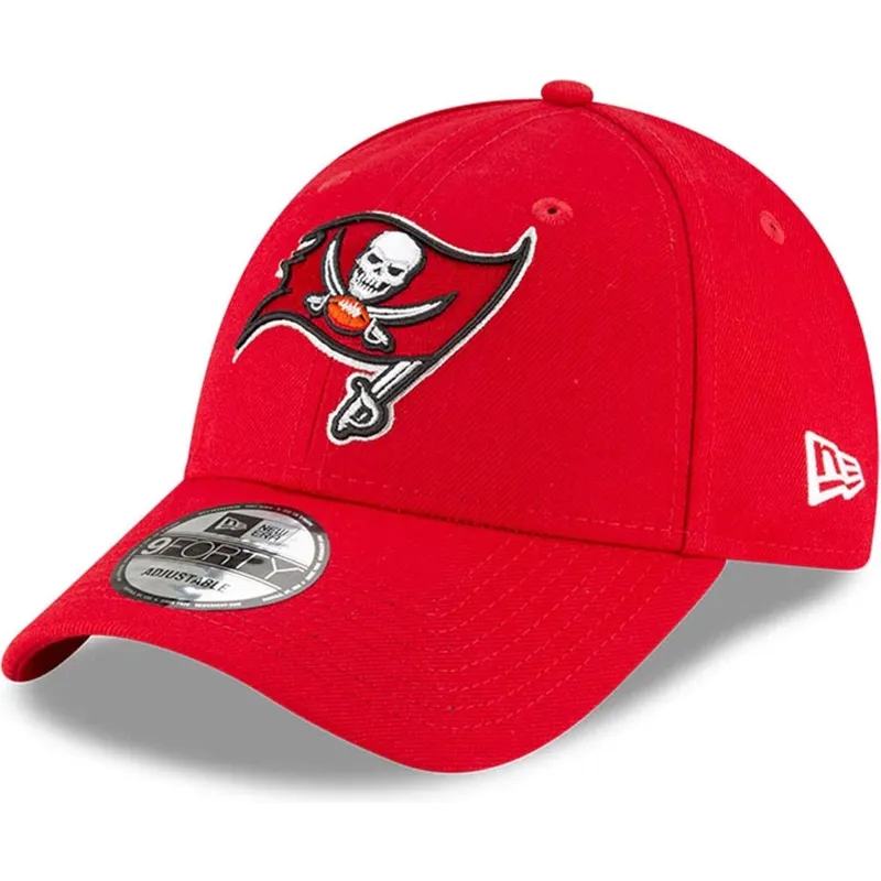 rote-gebogene-verstellbare-kinderkappe-9forty-the-league-der-tampa-bay-buccaneers-nfl-von-new-era