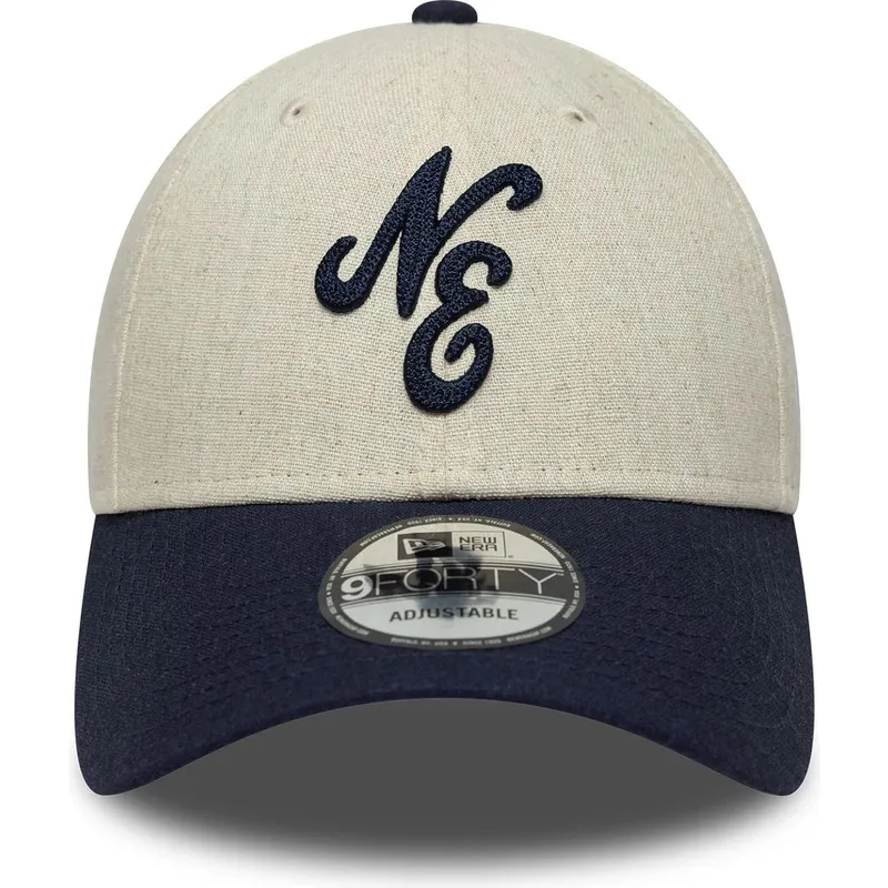 new-era-curved-brim-9forty-linen-beige-and-navy-blue-adjustable-cap