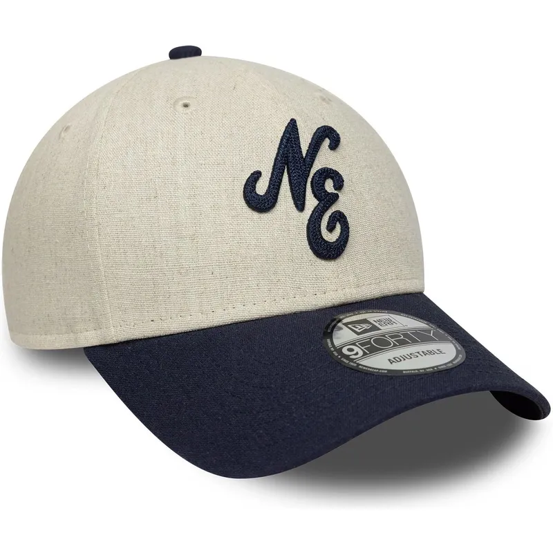 new-era-curved-brim-9forty-linen-beige-and-navy-blue-adjustable-cap