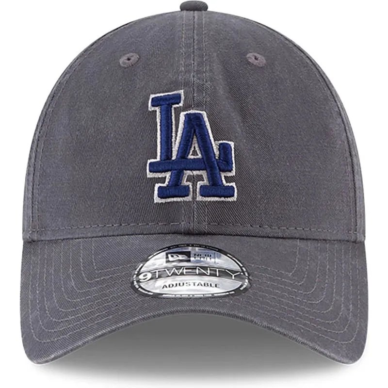 gra-justerbar-kurvad-keps-med-bla-logotyp-9twenty-core-classic-fran-los-angeles-dodgers-mlb-av-new-era