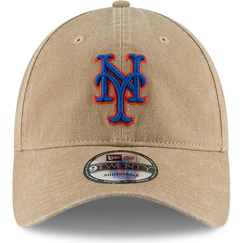 verstellbare-beige-9twenty-core-classic-kappe-mit-gebogenem-schirm-der-new-york-mets-mlb-von-new-era