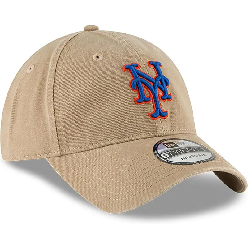 verstellbare-beige-9twenty-core-classic-kappe-mit-gebogenem-schirm-der-new-york-mets-mlb-von-new-era