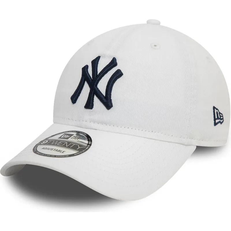 weisse-verstellbare-kappe-mit-gebogenem-schirm-und-blauem-logo-9twenty-core-classic-der-new-york-yankees-mlb-von-new-era