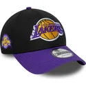 casquette-courbee-noire-et-violette-ajustable-9forty-side-patch-los-angeles-lakers-nba-new-era