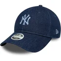 casquette-courbee-bleue-marine-ajustable-pour-femme-9twenty-denim-new-york-yankees-mlb-new-era