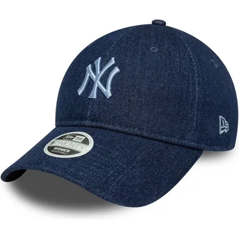 Marinblå böjd justerbar keps för dam 9TWENTY Denim från New York Yankees MLB av New Era