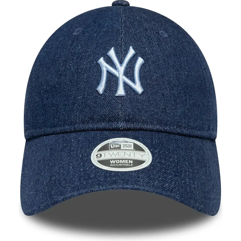verstellbare-damenkappe-mit-gebogenem-schirm-in-marineblau-9twenty-denim-der-new-york-yankees-mlb-von-new-era