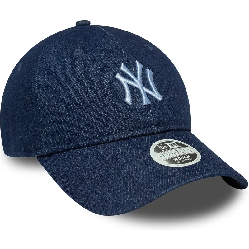 verstellbare-damenkappe-mit-gebogenem-schirm-in-marineblau-9twenty-denim-der-new-york-yankees-mlb-von-new-era