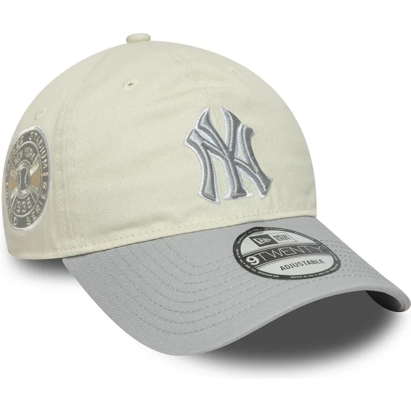 beige-graue-verstellbare-damen-cap-9twenty-world-series-cooperstown-der-new-york-yankees-mlb-von-new-era