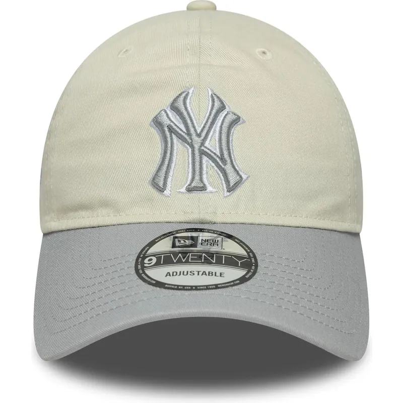 beige-graue-verstellbare-damen-cap-9twenty-world-series-cooperstown-der-new-york-yankees-mlb-von-new-era