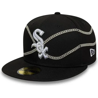 Chicago White Sox MLB New Era 59FIFTY Chain Wrap svart justerbar flat keps