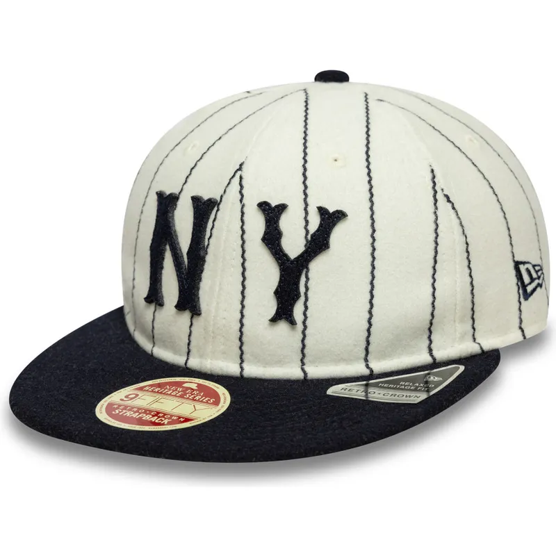 cappello-piatto-beige-e-blu-navy-regolabile-9fifty-retro-crown-heritage-dei-new-york-yankees-mlb-di-new-era