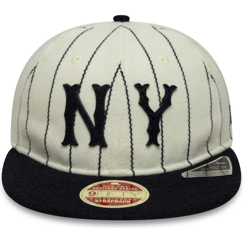 cappello-piatto-beige-e-blu-navy-regolabile-9fifty-retro-crown-heritage-dei-new-york-yankees-mlb-di-new-era