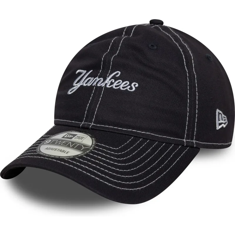 marineblaue-gebogene-verstellbare-kappe-9twenty-contrast-stitch-der-new-york-yankees-mlb-von-new-era