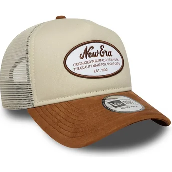 Gorra trucker marrón A Frame Suede Oval Patch de New Era