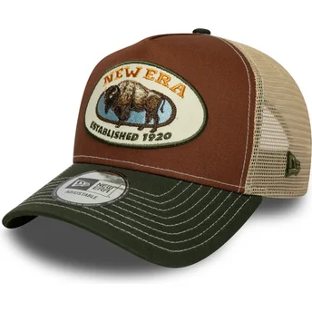 Casquette trucker marron et verte A Frame Animal Patch buffle New Era