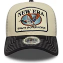 casquette-trucker-beige-et-bleue-marine-a-frame-animal-patch-canard-new-era