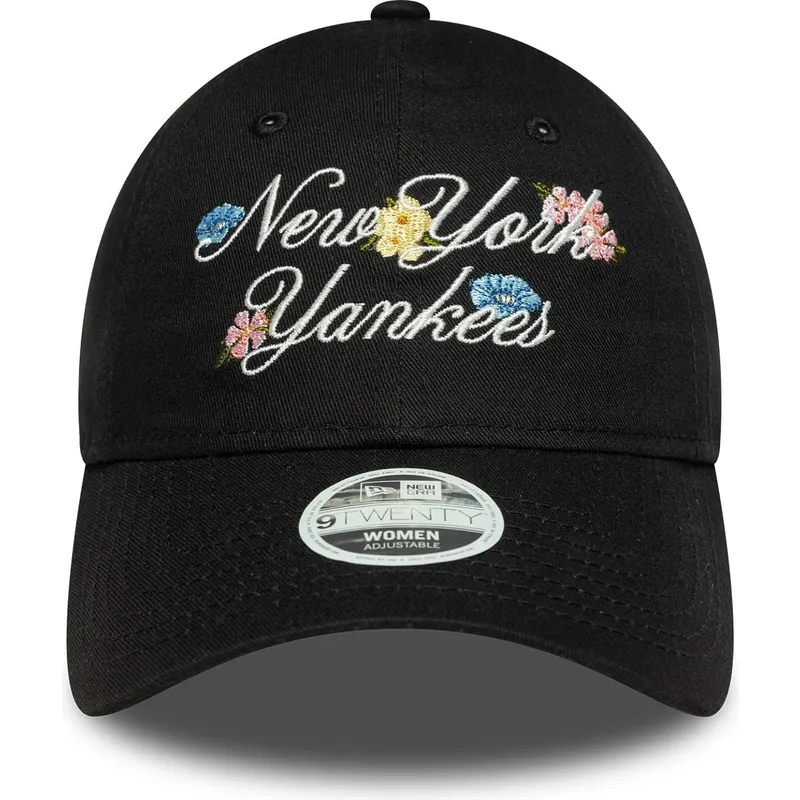 cappellino-nero-curvo-regolabile-da-donna-9forty-floral-script-dei-new-york-yankees-mlb-di-new-era