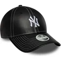 new-era-curved-brim-women-9forty-topstitch-pu-new-york-yankees-mlb-black-adjustable-cap