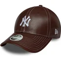 new-era-curved-brim-women-9forty-topstitch-pu-new-york-yankees-mlb-brown-adjustable-cap
