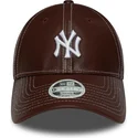 new-era-curved-brim-women-9forty-topstitch-pu-new-york-yankees-mlb-brown-adjustable-cap