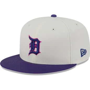 Cappello piatto beige e viola regolabile 59FIFTY CLR DVLP dei Detroit Tigers MLB di New Era