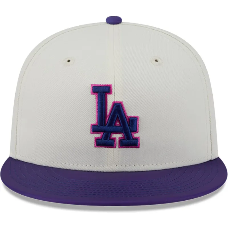 cappellino-piatto-beige-e-viola-aderente-59fifty-clr-dvlp-dei-los-angeles-dodgers-mlb-di-new-era