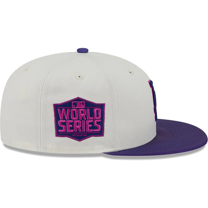 cappellino-piatto-beige-e-viola-aderente-59fifty-clr-dvlp-dei-los-angeles-dodgers-mlb-di-new-era