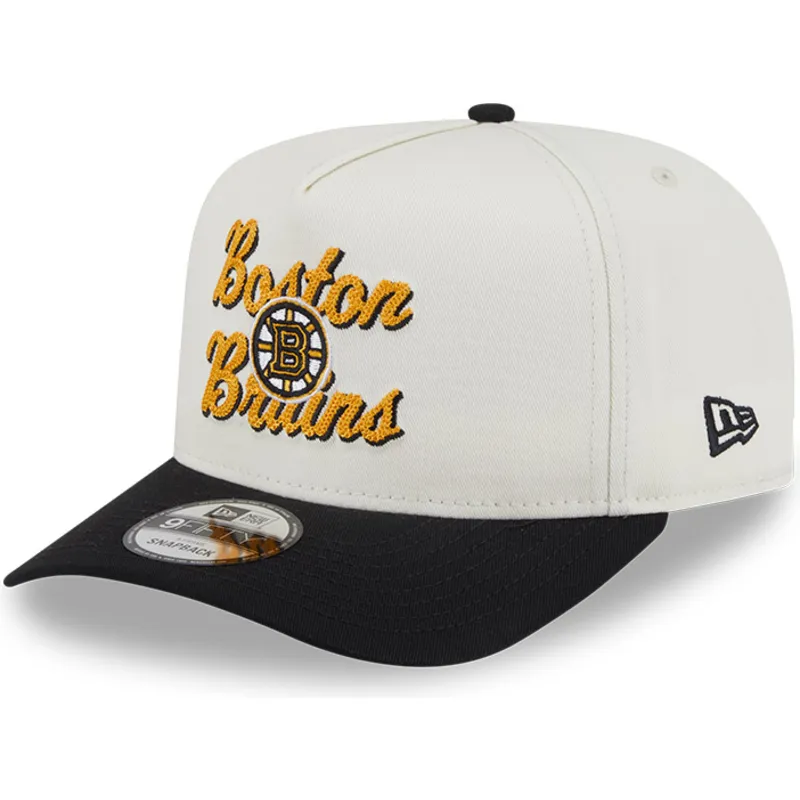 cappellino-snapback-beige-e-nero-9fifty-a-frame-chainstitch-dei-boston-bruins-nhl-di-new-era