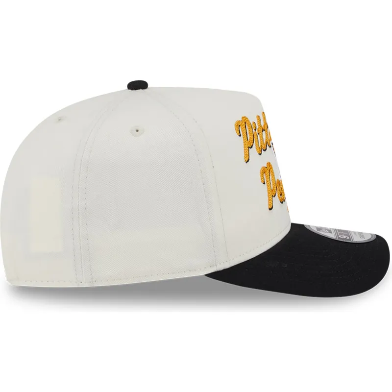 cappellino-snapback-beige-e-nero-con-visiera-curva-9fifty-a-frame-chainstitch-dei-pittsburgh-penguins-nhl-di-new-era