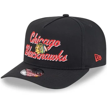 Schwarze Snapback-Kappe mit gebogenem Schirm 9FIFTY A Frame Chainstitch der Chicago Blackhawks NHL von New Era