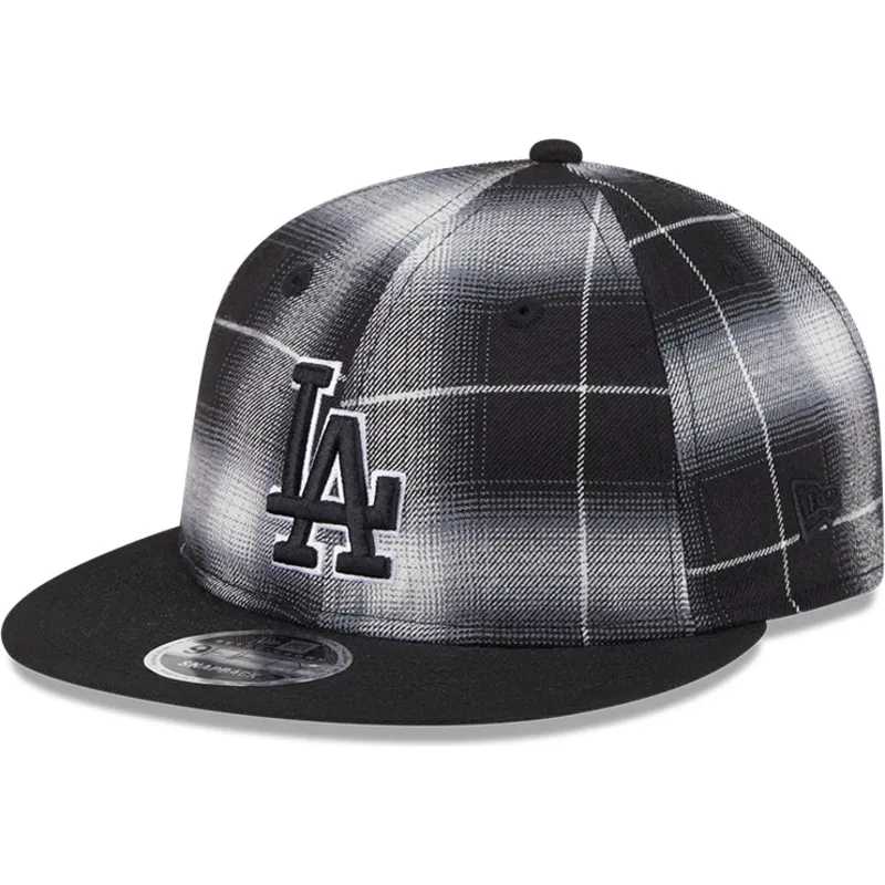 schwarze-flache-9fifty-retro-crown-plaid-snapback-cap-der-los-angeles-dodgers-mlb-von-new-era
