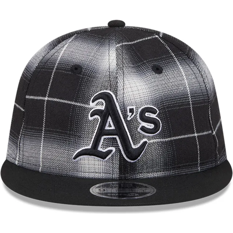 cappello-piatto-nero-snapback-9fifty-retro-crown-plaid-di-oakland-athletics-mlb-di-new-era