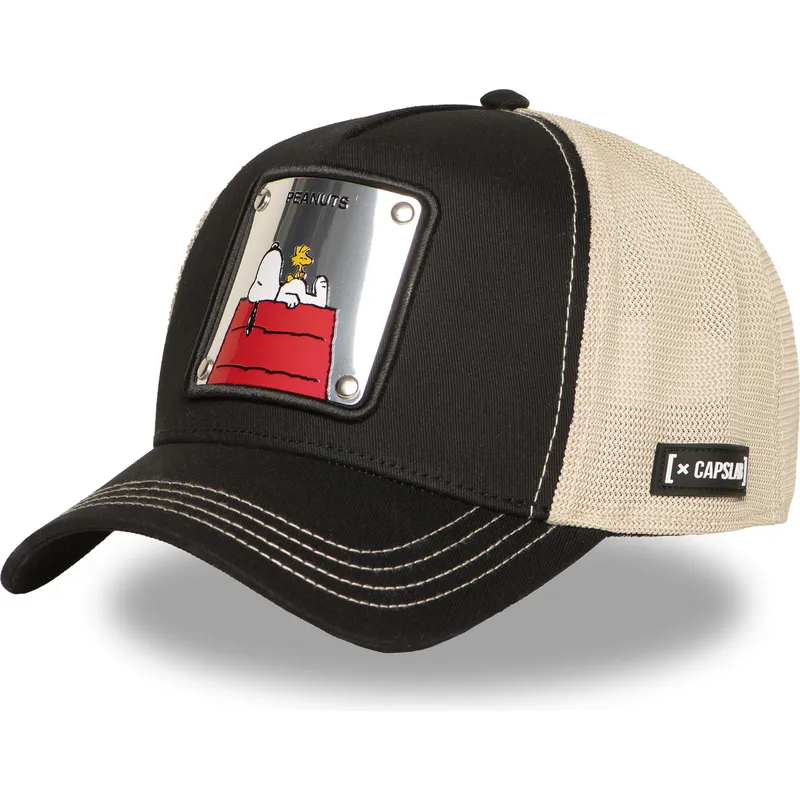 cappellino-trucker-nero-e-beige-snoopy-e-woodstock-pea6-naw6-peanuts-di-capslab