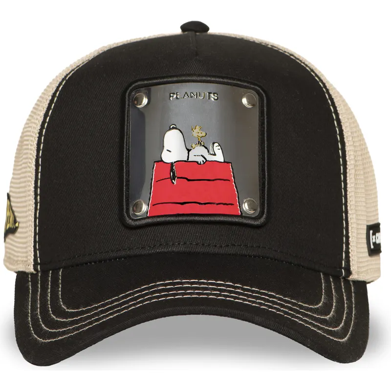 schwarze-und-beige-trucker-kappe-snoopy-und-woodstock-pea6-naw6-peanuts-von-capslab
